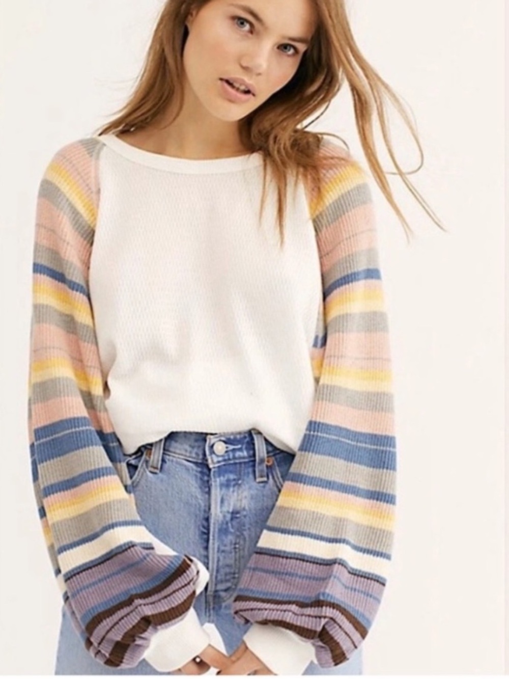 Free People Rainbow dreams balloon sleeve sweater - Picture 2 of 11